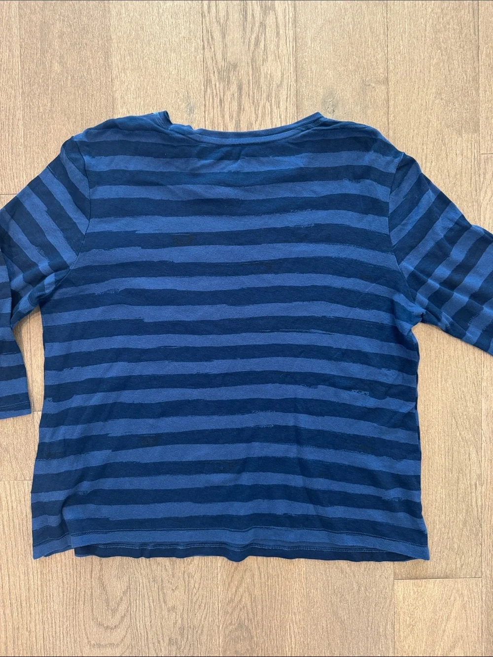 Nicole Miller Knit Cotton Top Blue Stripes Overlaid Embellished Floral Womens 1X